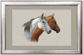 Шерстяной пейзажный ковер серый из шерсти Hunnu 6S1186 82 лошади головы