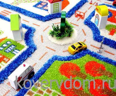 Детский развивающий игровой рельефный 3D ковер Городской Траффик синий